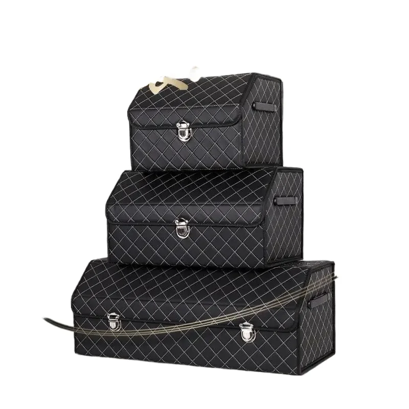 Collapsible Car Trunk Storage Box High Capacity Organizer PU Leather Trunk Tool Box Auto Accessories