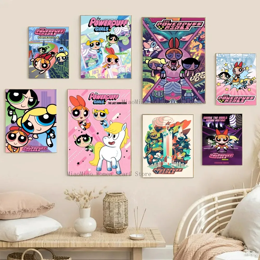 1PC Cartoon The Powerpuff Girls Poster Paper Print Home Living Room Bedroom Entrance Bar Restaurant Cafe Art Painting Decoration