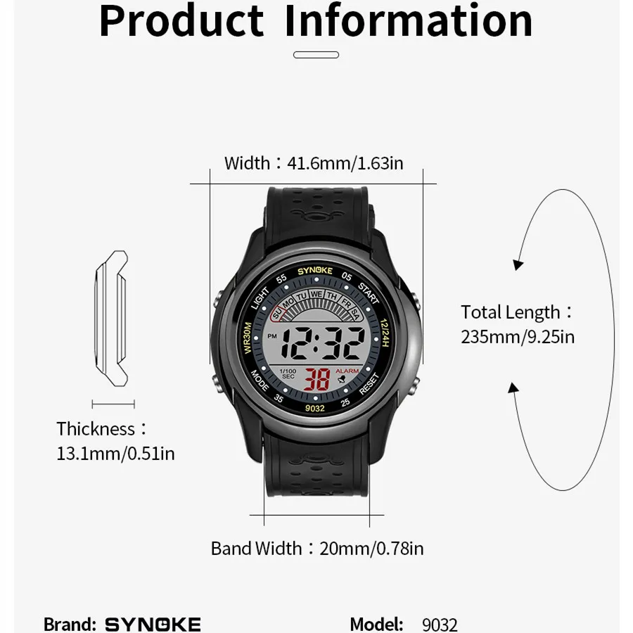 Outdoor Sport Watch Men Alarm Chrono Clock Waterproof Military Watches LED Display Shock Digital Watch Thin SYNOKE Design