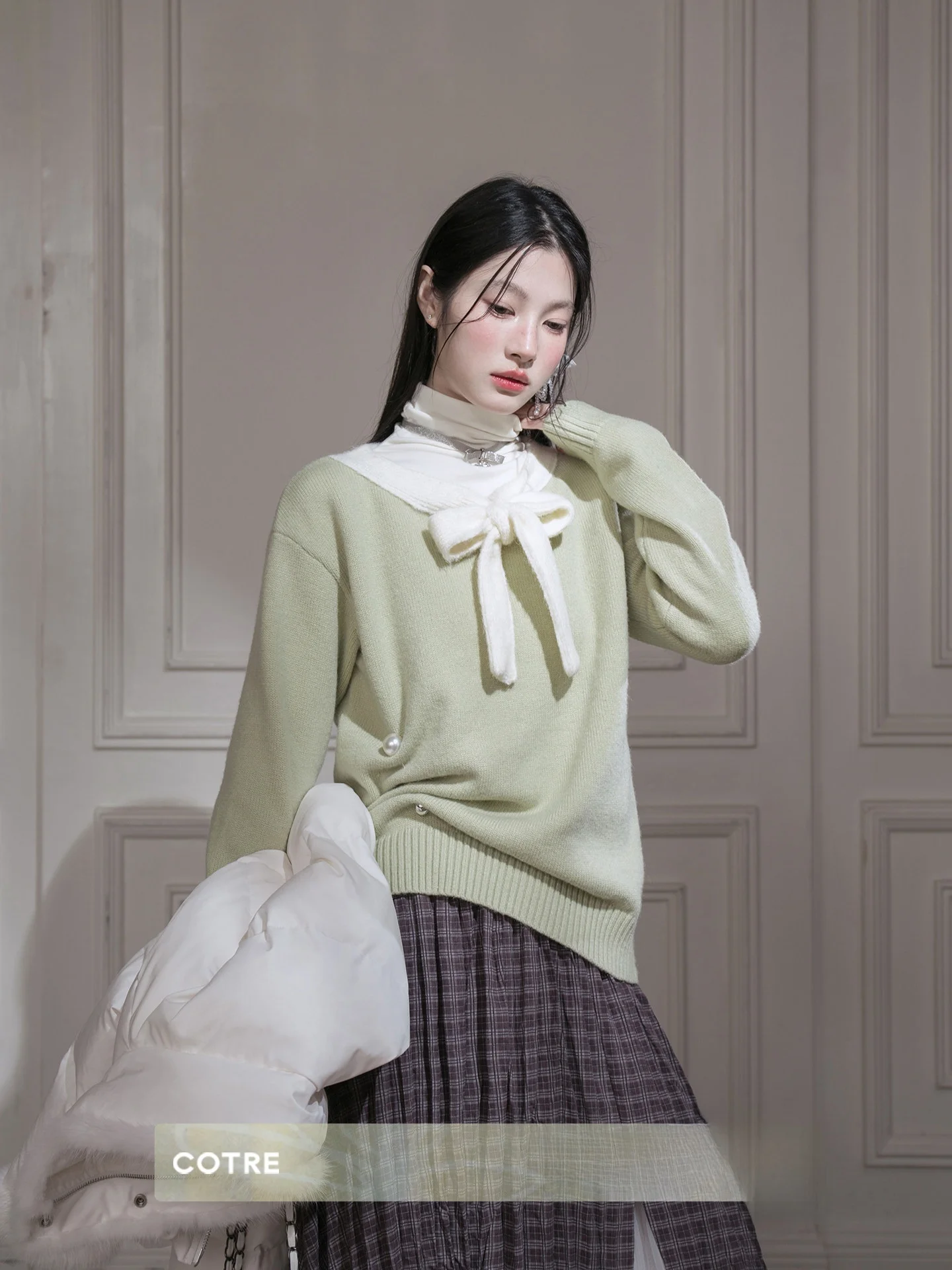 

COTRE Oxygen Sensation Winter Wool Blend Knit Sweater with Bow Tie Color Blo Design Women's Faion Ci Walk Casual Wear