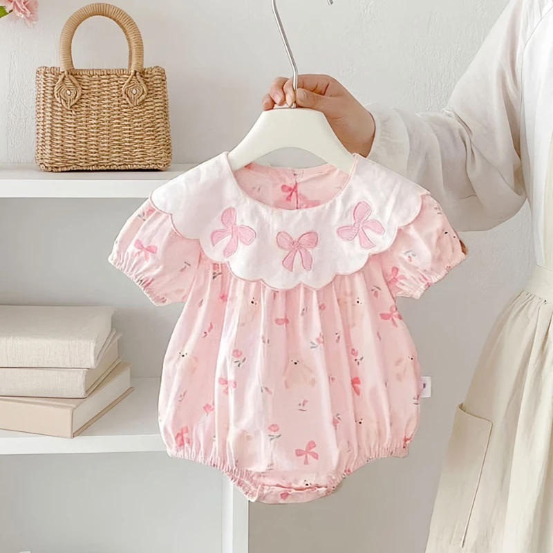 2026 Summer New Hot Selling Girls' Doll Collar with Printed Cotton Floral Half Sleeve Climbing Clothes