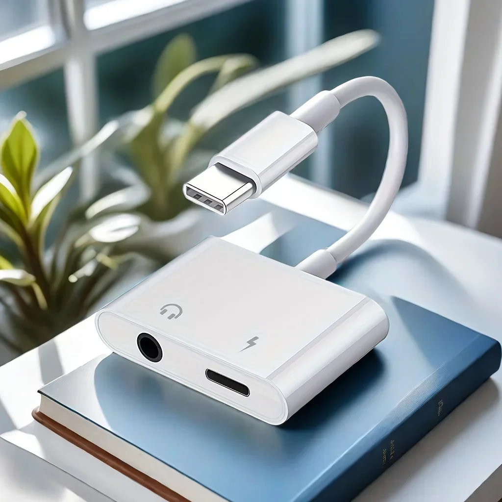 2in1 Audio Adapter USB C to USB C+3.5mm Converter One Port Becomes Two Ports, Suitable for Samsung and iPhone