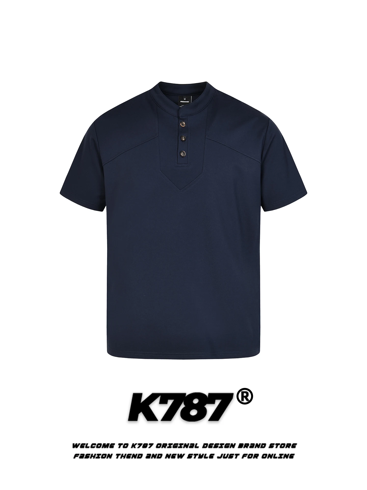 

K787 American Deconstructed Splice Henry Collar ort Sve T-irt ex Loose Summer Trendy Couple f Sve Top