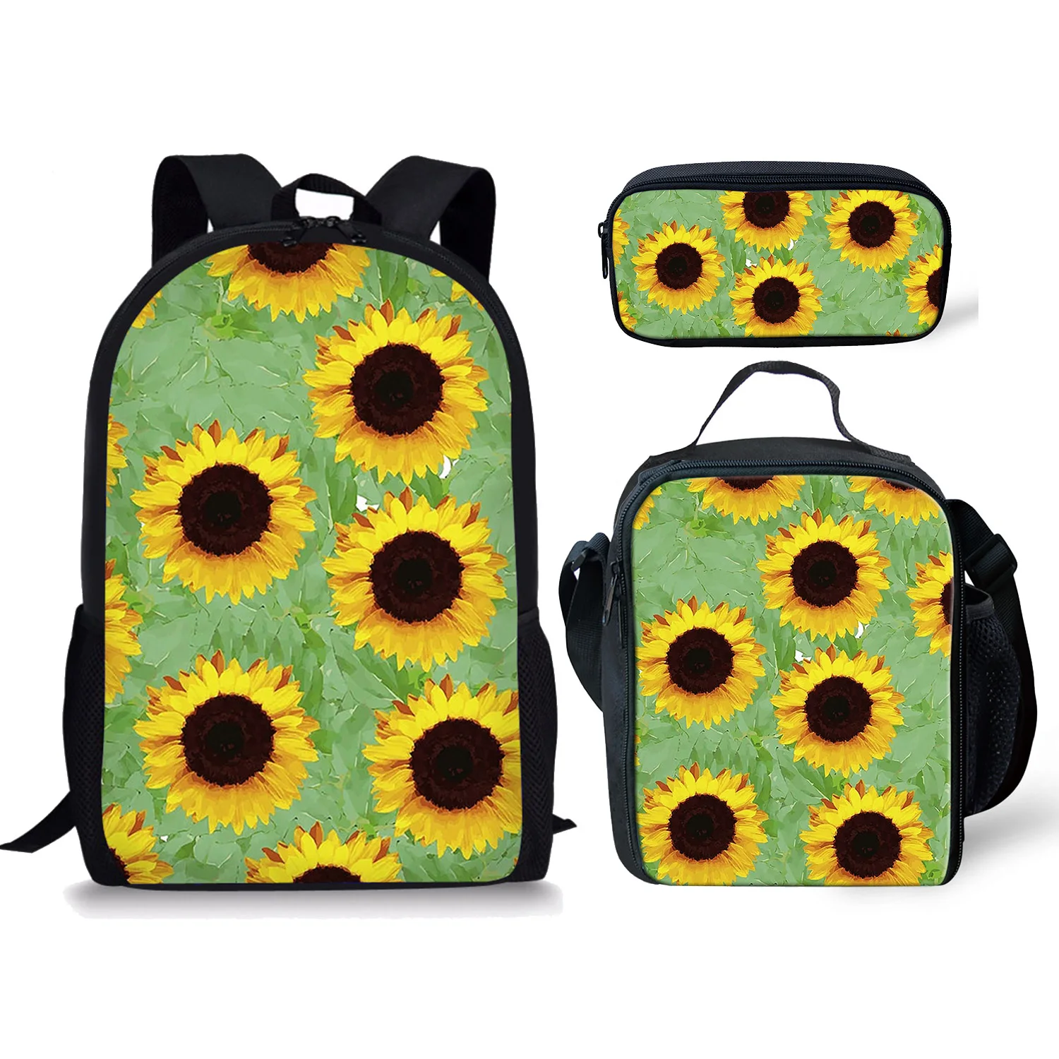 Mochila con patrón de luz de luna de girasol, bolsa de almuerzo con estampado 3D para estudiantes, mochila para portátil de Anime, estuche para lápices, 3 unidades por juego