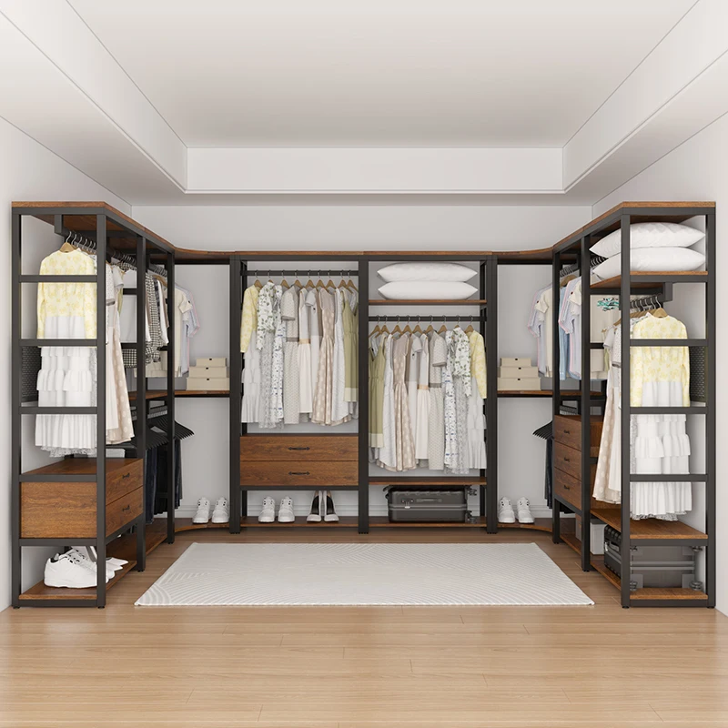 Home Open Corner Coat Rack Floor-to-Floor Bedroom Walk-in Cloakroom Shelf Metal Assembled Storage Wardrobe