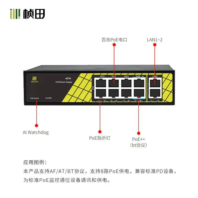 Zhen TianP9828V6 10-portowy standardowy inteligentny przełącznik zasilania POESwitch Uplink kompatybilny z Haikang