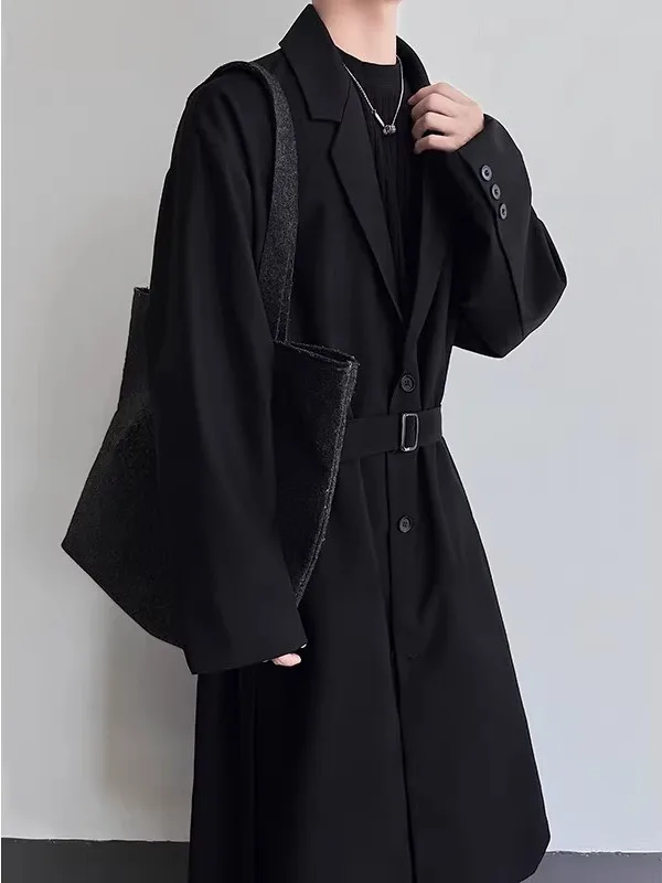 

Trendy Briti Sle Men's Long Over-Knee Windbreaker Coat with Suit Collar Autumn Faion Outerwear Polyester Fabric Loose Fit