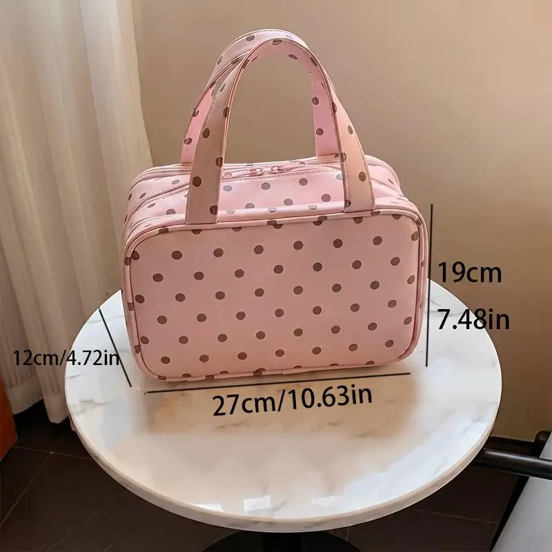 Gepunktete Handtasche für Make-up Multifunktionale Dreischichtige PU-Kosmetiktasche mit Großer Kapazität Wasserdichte Reisetasche – Detail 11