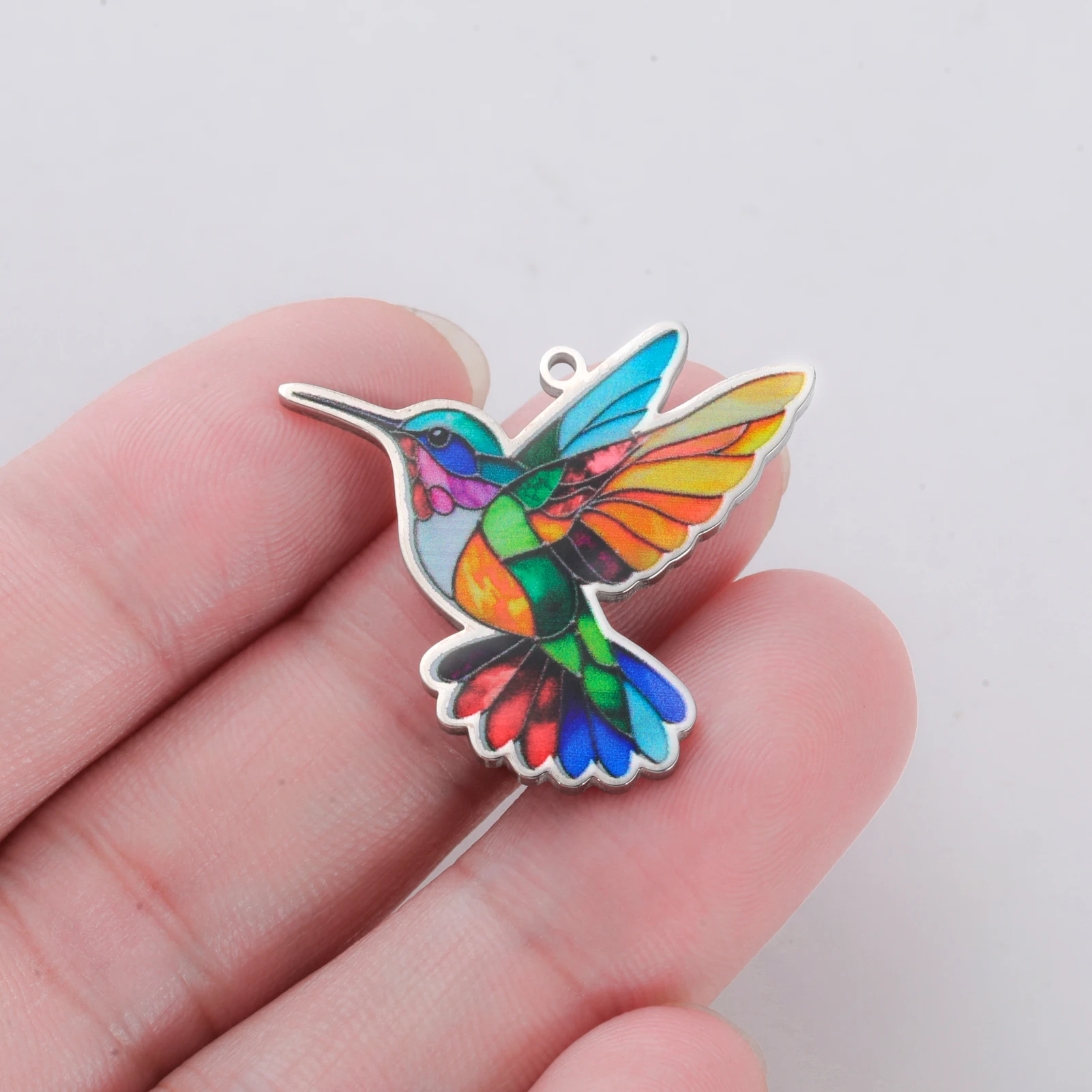 1 Stück Bunte Kolibri-Anhänger aus Edelstahl für DIY-Halsketten, Ohrringe, Schlüsselanhänger, Vogel-Tier-Accessoires, Großhandel – Detail 7