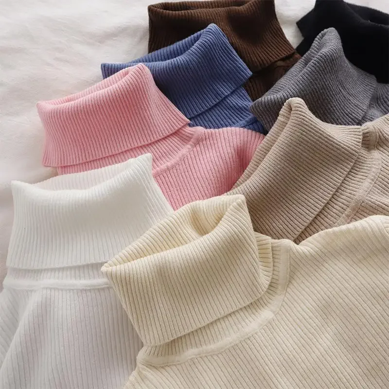 قميص كوري محبوك بياقة عالية وأكمام طويلة، لون نقي، ملابس داخلية متعددة الاستخدامات، ملابس داخلية أنيقة داخلية طويلة، أزياء نسائية #3