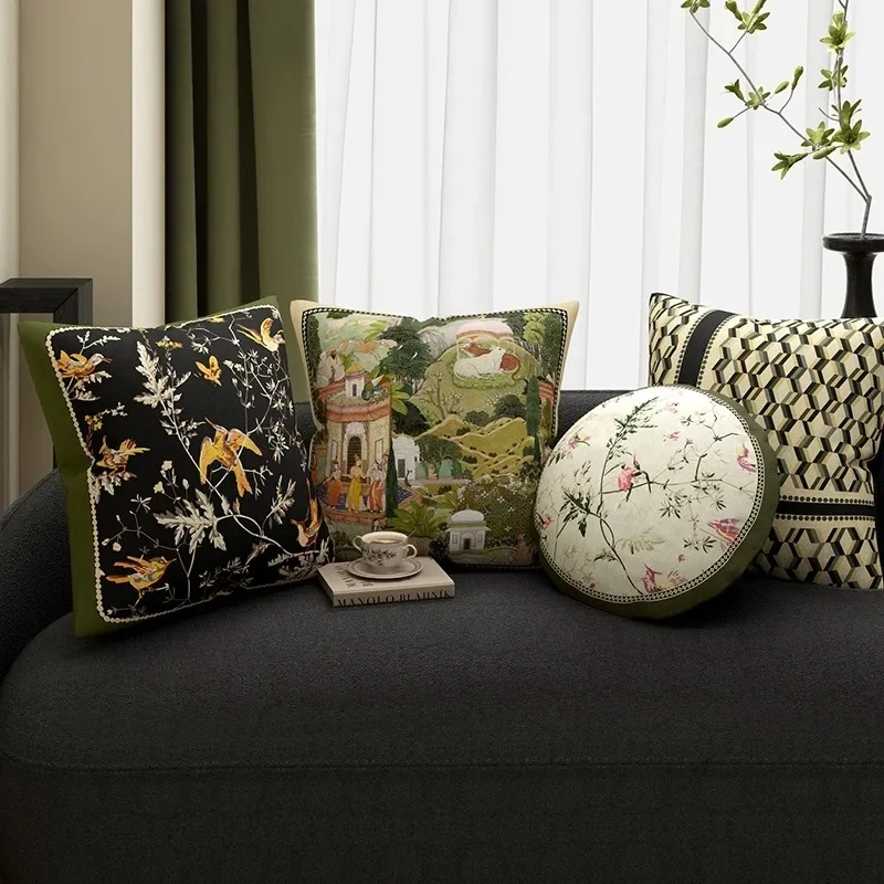 Francuska poszewka na poduszkę w stylu retro sofa do salonu poduszka do sypialni zielona wysokiej klasy dekoracja balkonu biurowego