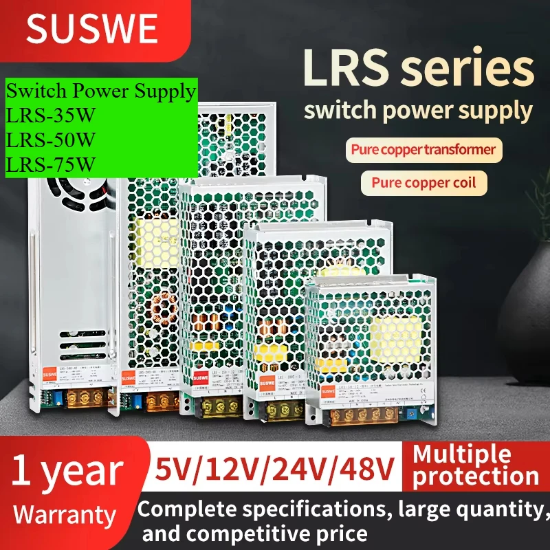 LRS-35W 50W 75W 5V 12V 24V Single Output Power Switch 2.9A 1.45A 4.2A 2.0A 6.25A 3.1A