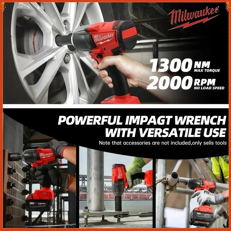 Milwaukee Velký momentový akumulátorový rázový utahovák Opravy automobilů a nákladních vozidel Elektrické nářadí 1300NM Bezkartáčový elektrický utahovák pro baterii 18V-20V - náhled 2