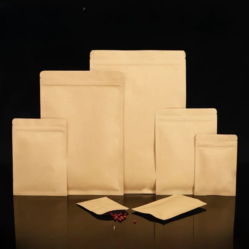 

Kraft Paper Flat Bottom Self Sealing Bag Coffee Food Sub Packaging Zip Loch Pouch Plastic Aluminum Foil Seal Up Packing Bags