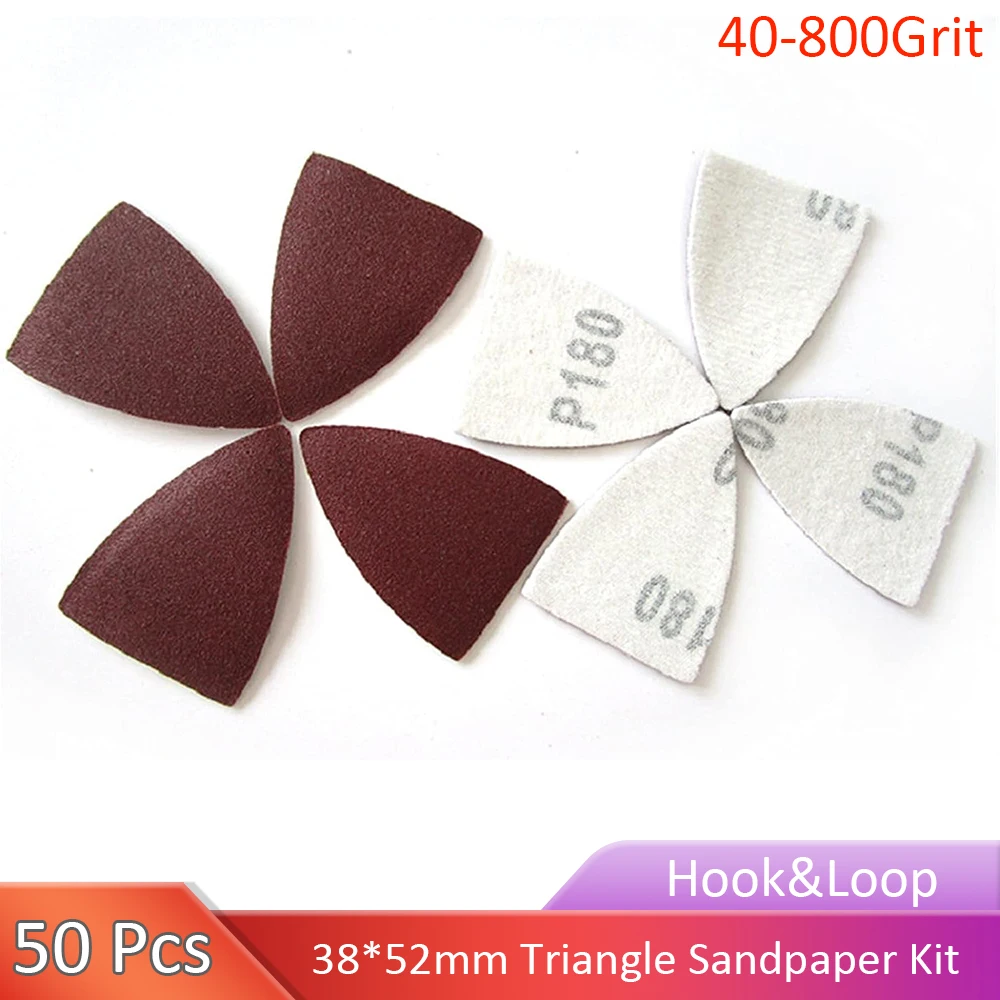 

50 шт. 38X55X55 мм глинозем красный треугольный наждачная бумага крючок и петля полировка шлифовка для деревянной стены металла
