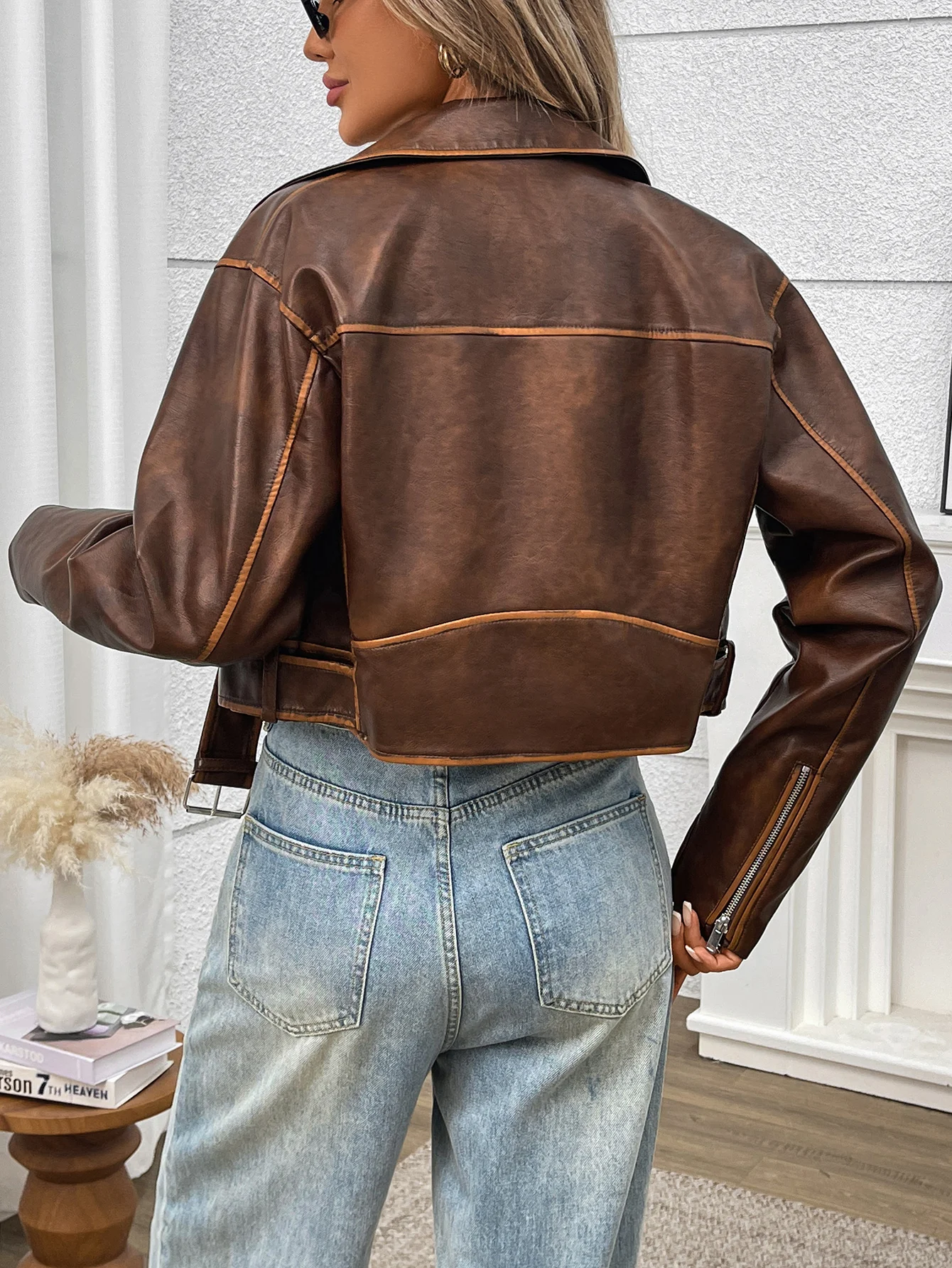 Fitaylor Spring Autumn Women Faux PU Leather Jacket Vintage Lapel Zipper Jacket High Street Motorcycle Jacket