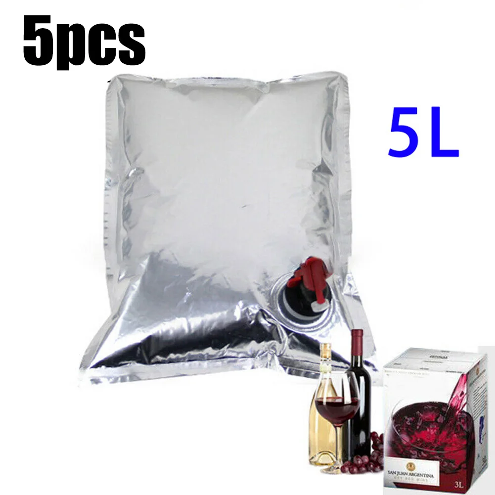 5pcs Replacement Wine Purse Refill Bags Drinks Container / Wine Dispenser - 5 Litre Storage Pouch With Spout Wine Drink Beverage