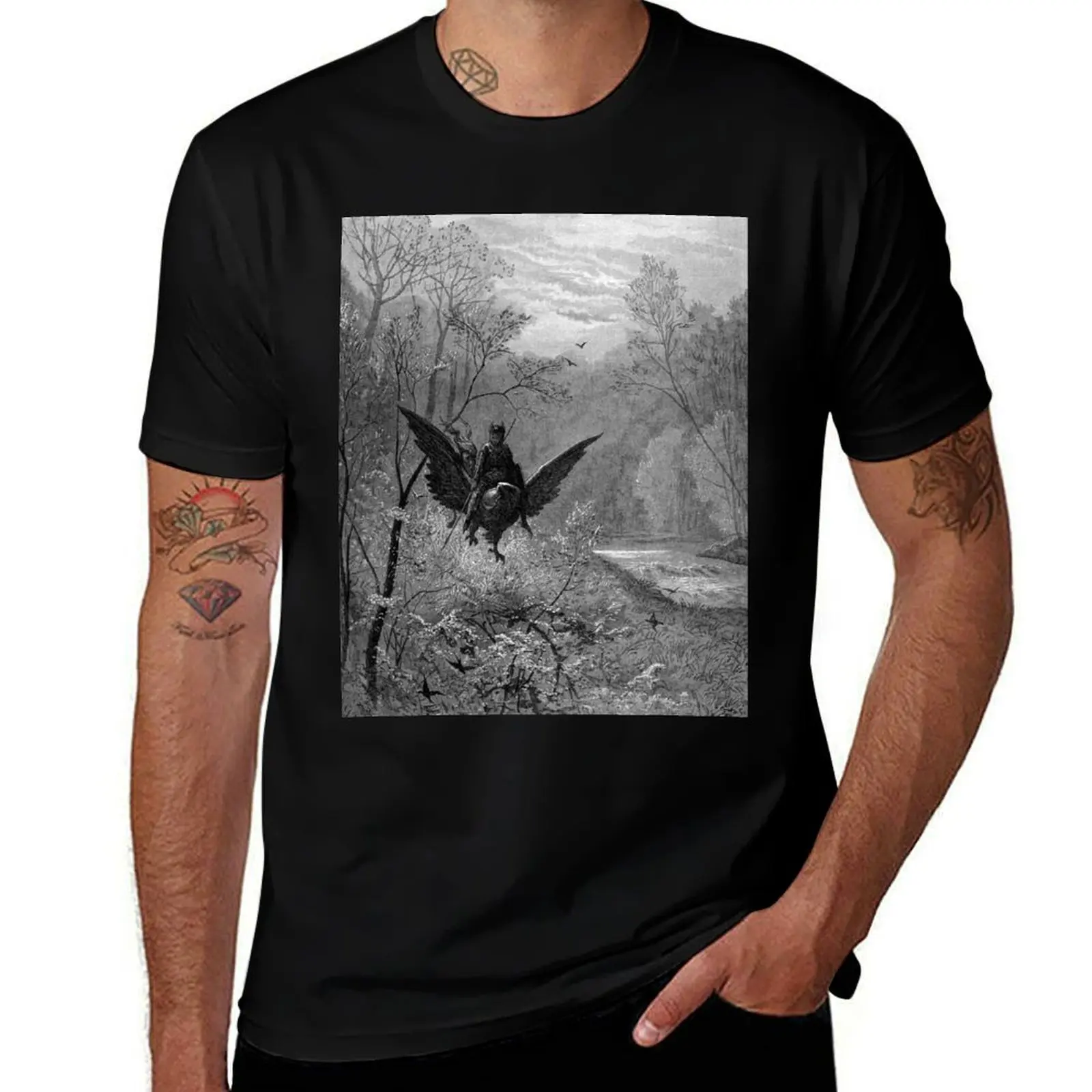 

Rugerro on a Hippogriff - Gustave Dore T-Shirt Minimal Art Print T-Shirt
