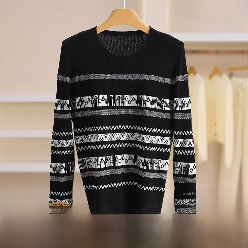 

Женская трикотажная футболка Yao Faion в полоску с круглым вырезом, облегающая, с длинным рукавом, для повседневной носки, зимняя мода