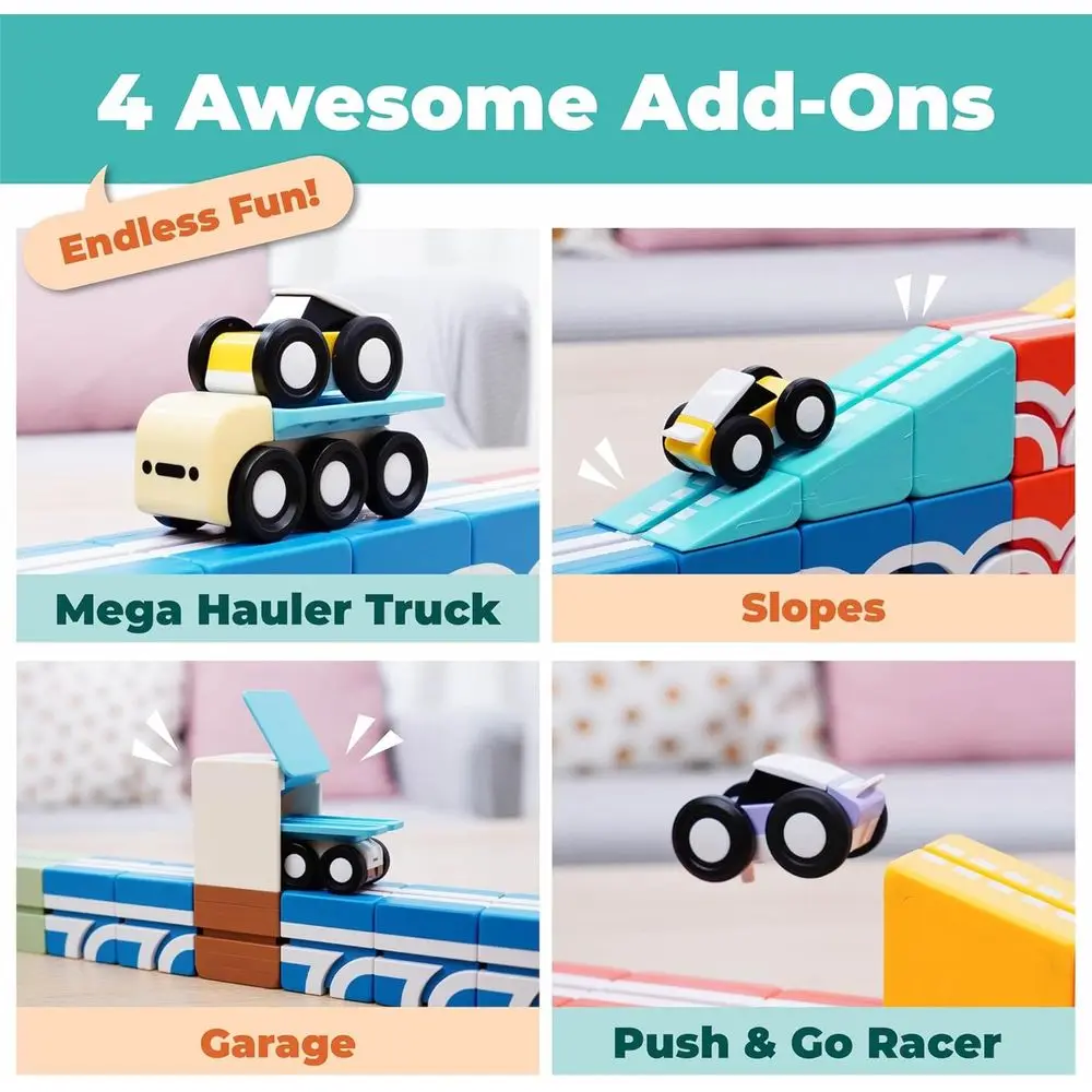 STEM Juego de construcción magnético 4 en 1 con automóviles y pistas 3D para niños de 3 a 8 años