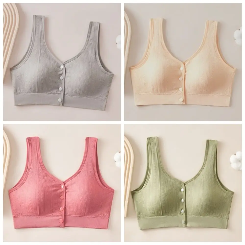 Simple Stripe Front Buckle Bra Plus Size Breathable Women's Push Up Bra Vest Tops Underwear Middle Aged Elderly Bra Gift