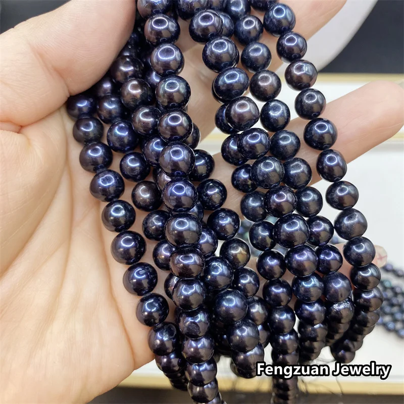 

3A Quality 8mm Elegant Natural Freshwater High Luster Round Black Pearl 18k Bracelet For Man Women Creative Design Jewelry