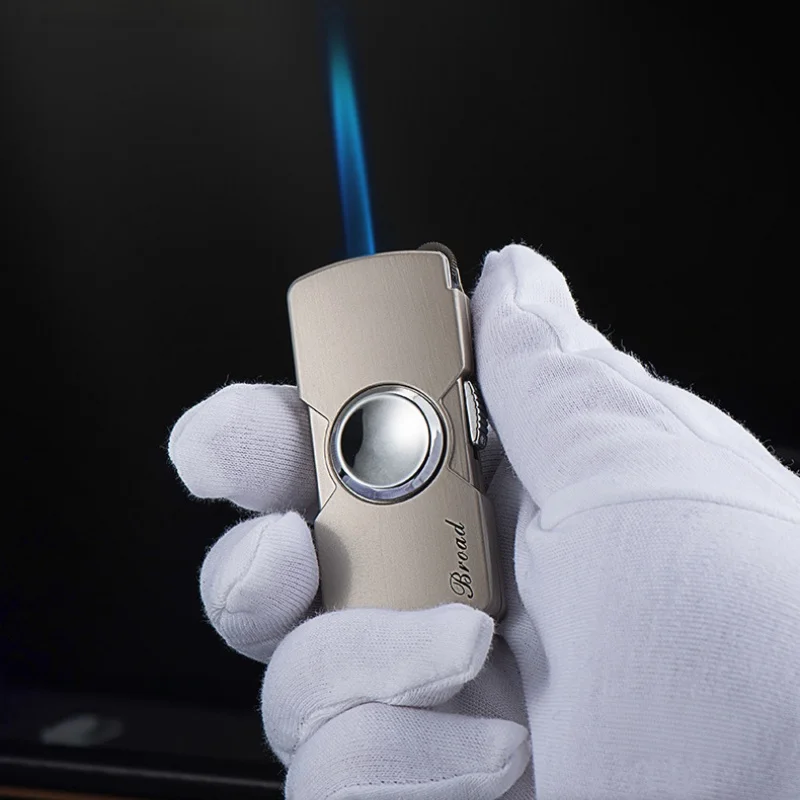 BROAD Fidget Spinner Jet Torch Lighter Windproof Blue Flame Butane Refillable Zinc Alloy Fidget Toy Men Collection Festival Gift