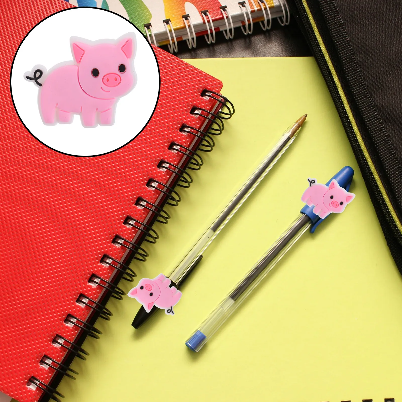 20Pcs Pig Shaped Pencil Clip Topper Cute Cartoon Charms Detachable Classroom Pencil Accessories Rewards for School
