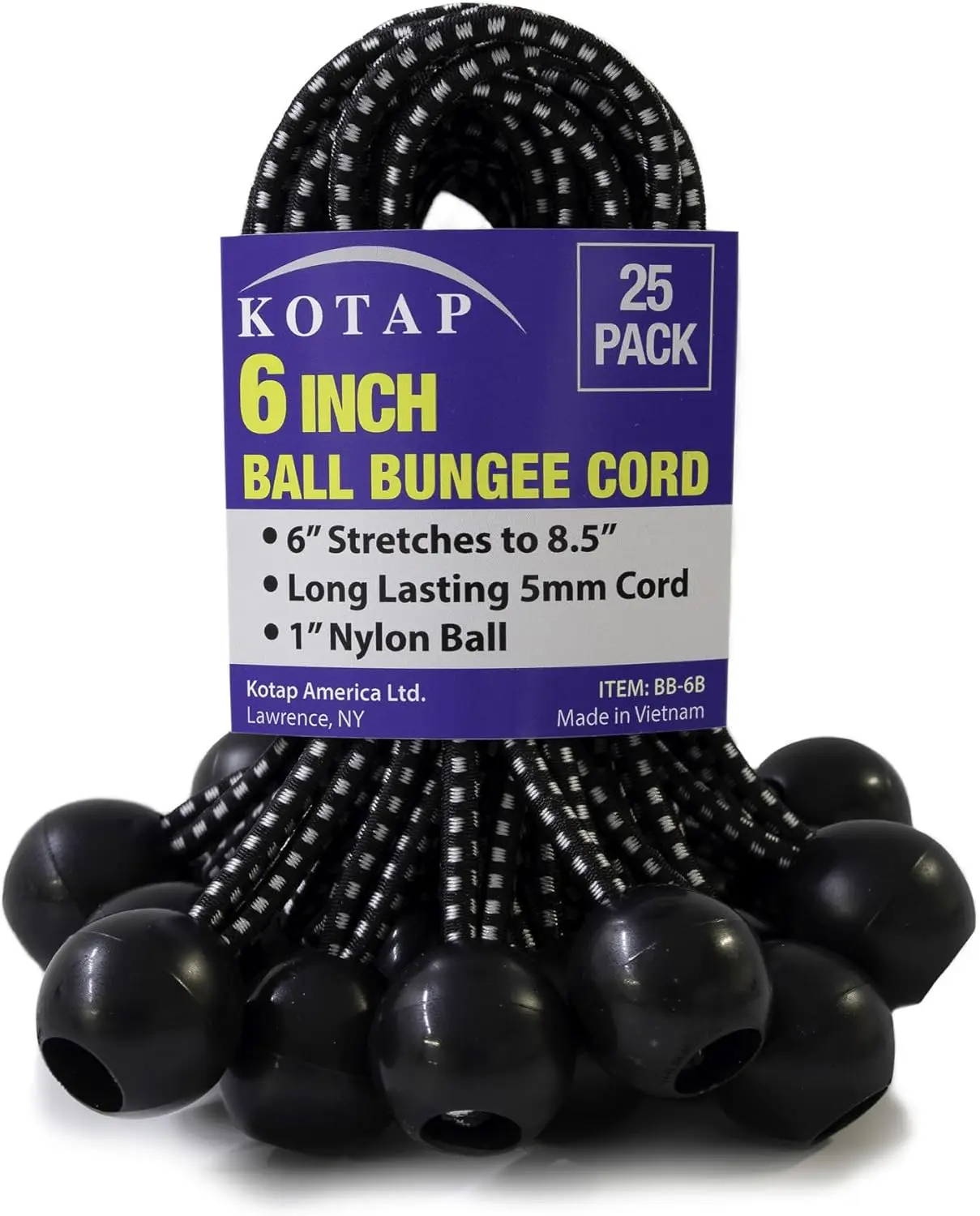

Heavy Duty Ball Bungee Cords 6 Inch, 25 Pack for Tarp Tie Down, Indoor Outdoor Use, Black