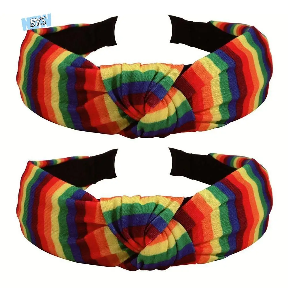 

2Pcs Colorful Rainbow Striped Hair Hoop Elegant Pride Day Rainbow Striped Headband Soft Durable Festive Party Hair Accessory