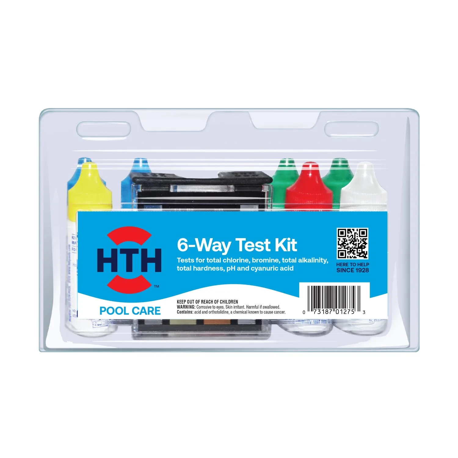 HTH Pool Care 6-Way Test Kit, Swimming Pool Water Chemical Tester, 100 Tests