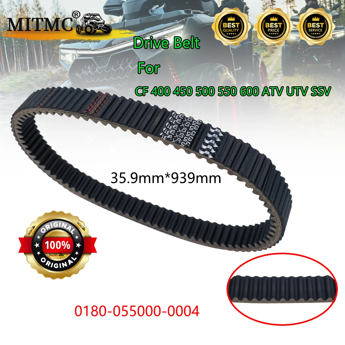

Ремень вариатора (CVT) для квадроциклов CF CF400 450 500 550 600 ATV UTV SSV, артикул 0180-055000-0004, размер 35.9*939