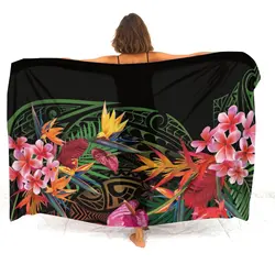 Pacific Island Floral Print Custom Women'S Sarong Polynesian Tribal Ethnic Style Cape Hawaiian Beach Resort Bikini Coat 2024