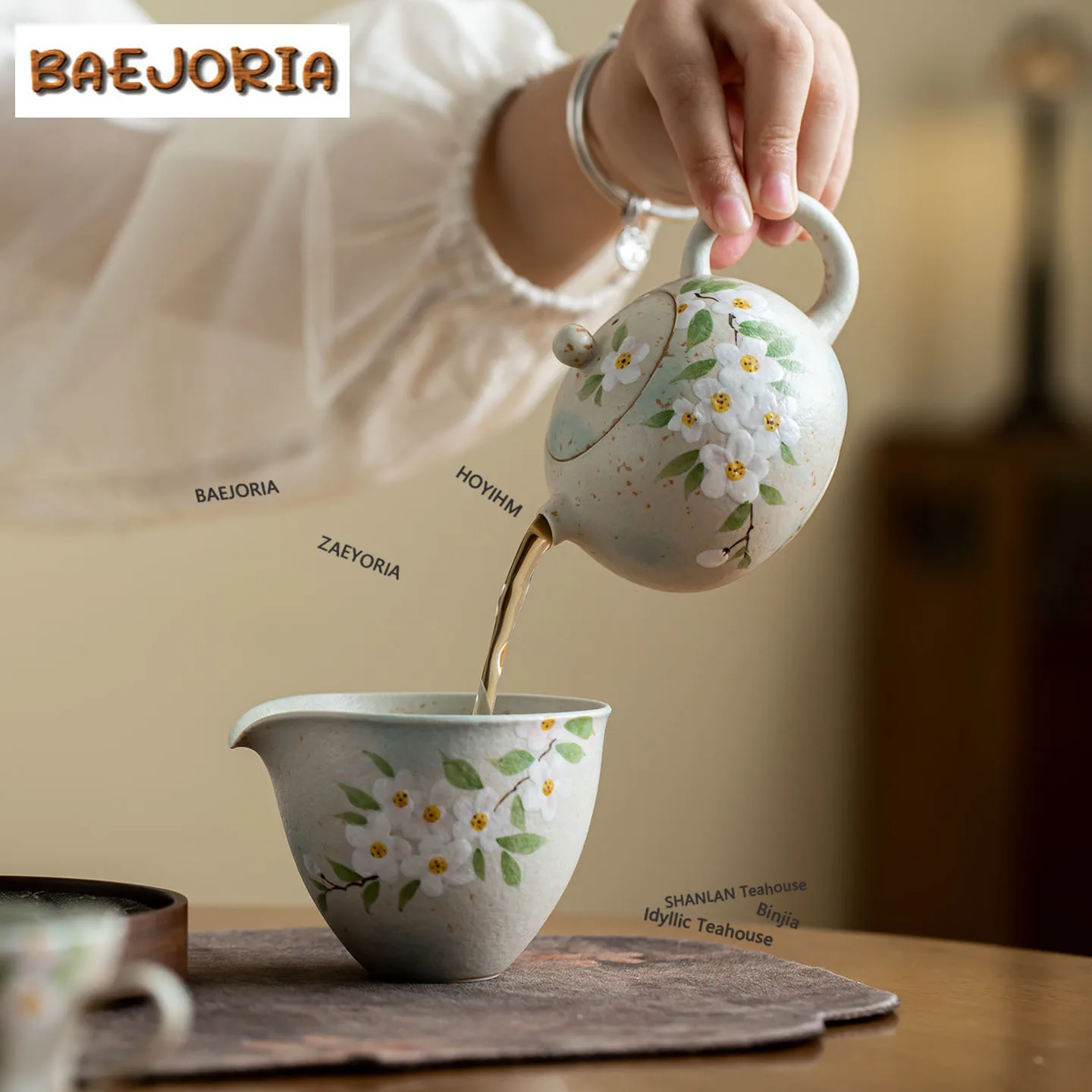 BAEJORIA 200ml Hand-painted Peach Blossom Teapot Antique Tea Infuser Pot Tea Making Kettle With Strainer Tea Ceremony Collection