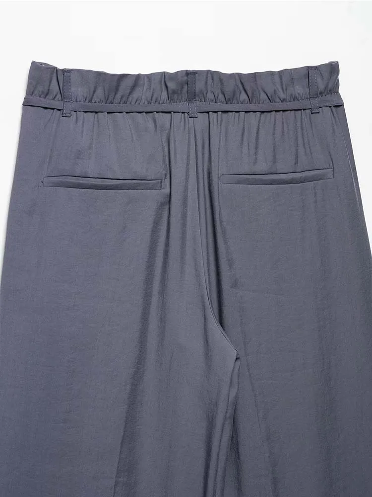 Pantalones rectos sueltos de verano para mujer, moda 20225, pantalones de calle elegantes con lazo y cordón en la cintura liso elástico para mujer