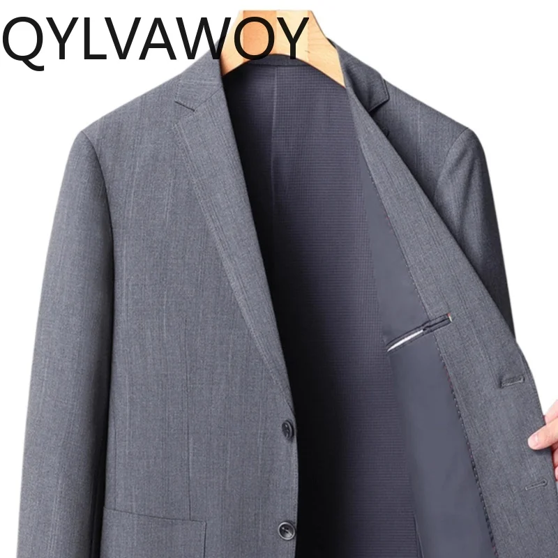 

QYLVAWOY 67% полиэстер мужской 2325 весенне-осенний деловой повседневный костюм универсальный пиджак в полоску для папы среднего возраста, верхняя одежда LJ2137