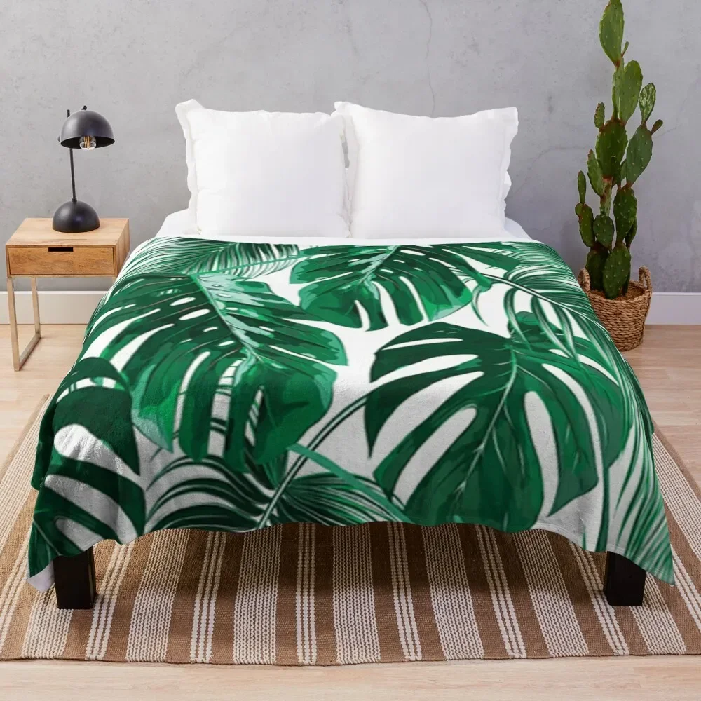 

Tropical Leaves - Palm Tree Leaf - Hawaiian Throw Blanket Soft Home Decor Blanket for Couch Bedroom
