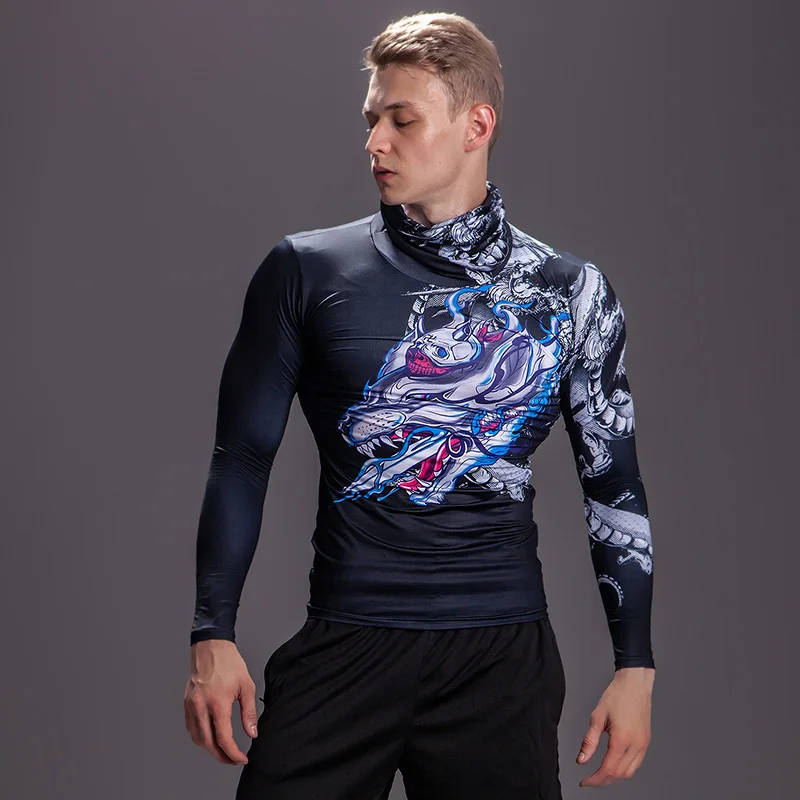 

Men's High-Neck Printed T-shirt Sun Protection For Spring And Summer Warm Top For Autumn And Winter Fitted Long-Sleeve T-shirt