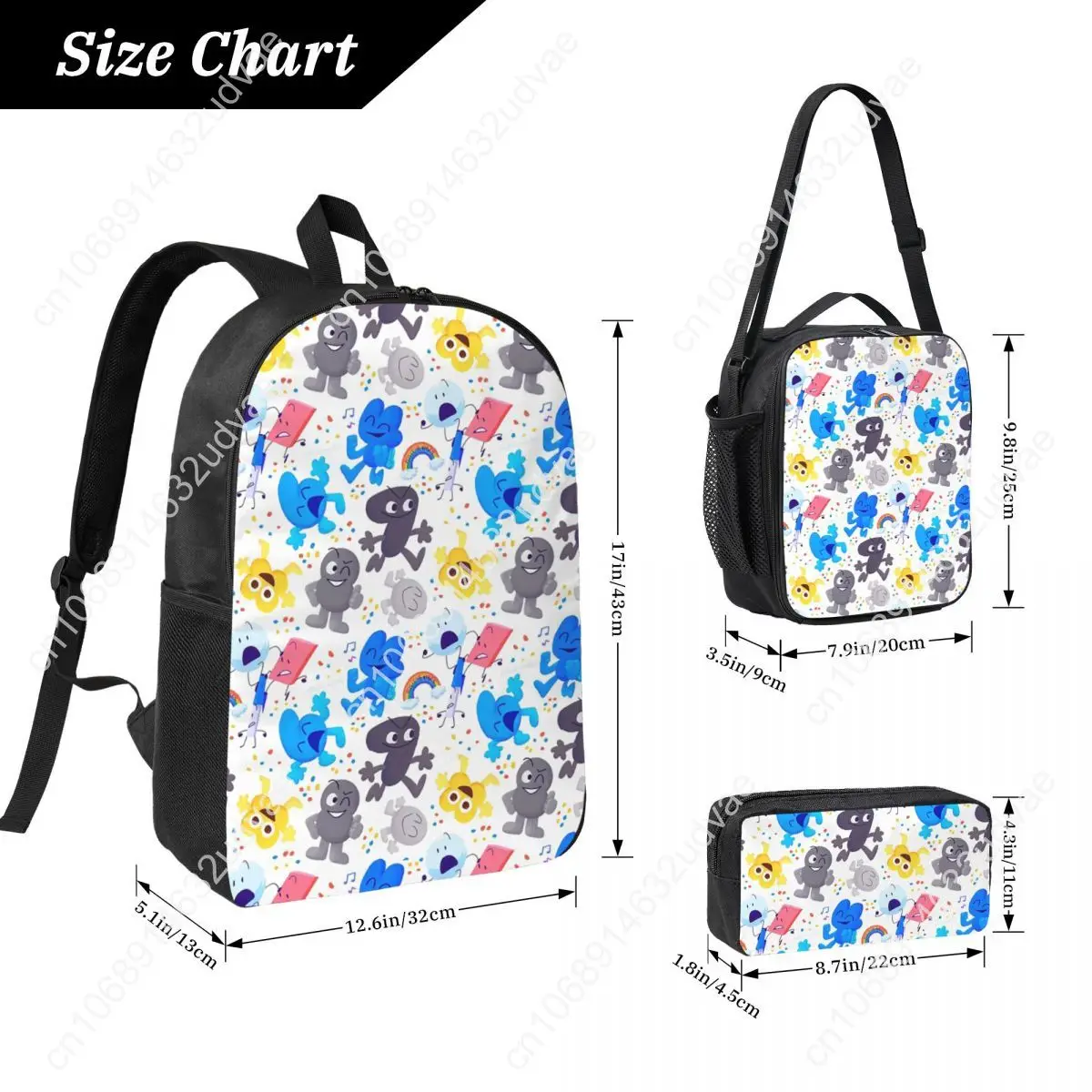 Bfdi Pattern Backpack Student Boys Girls BookBag School Bag Laptop Shoulder Bags 3ps Insulated Lunch Bag Pencil Case