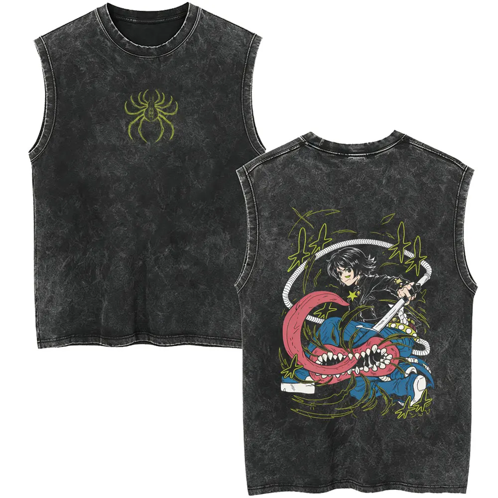 Anime Hunter X Hunter Gewaschene Vintage Tanktops Manga Killua Zoldyck T-Shirt für Männer und Frauen Lässige Vintage Übergroße Ärmellose Weste – Detail 6
