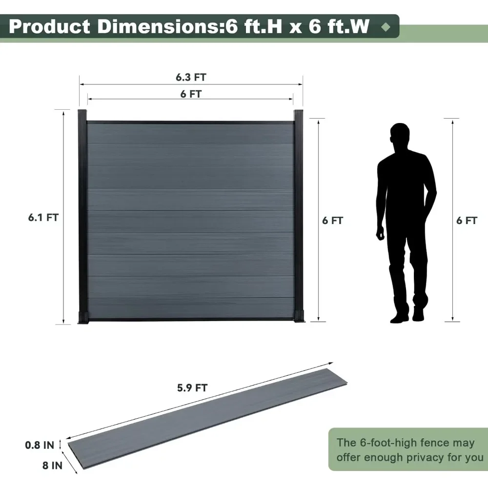 Privacy Fence Panels for Outside,6ft(W) x 6ft(H) Outdoor Privacy Panels with 1 Post,Wind Resistant Wood Plastic Fencing Panels