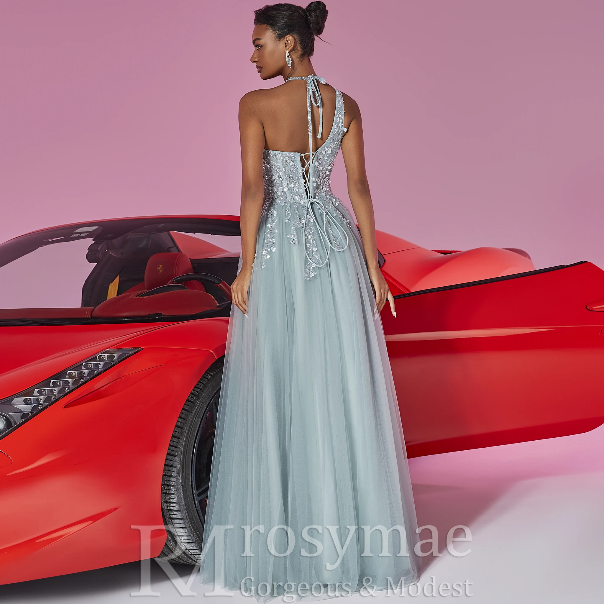 Rosymae elegante columna hendidura vestido Formal muslo dividido vestido de fiesta de noche elegante figura favorecedora para eventos de noche de gala de graduación