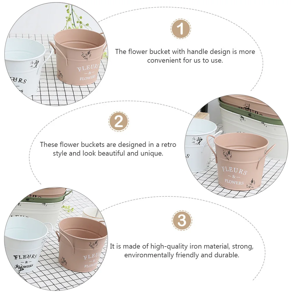 

Retro Pink Iron Flower Bucket Decorative Flower Container Garden Planter Garden Decoration Gardening Planter Bucket