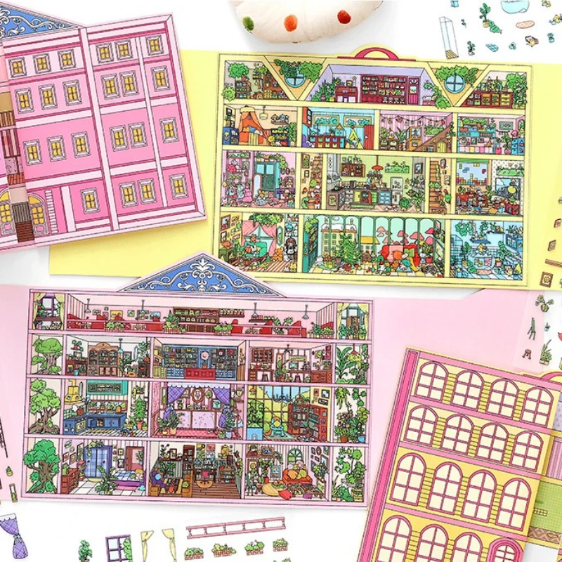 

Cute Cartoon Apartment & Hotel Landscape Stickers - DIY Mini Scene Stacking Decal for Children Cute Room Interior Finish Sticker