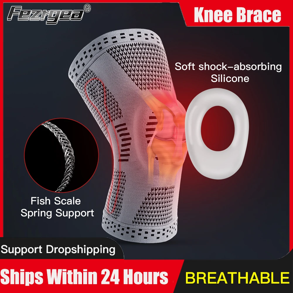 Sports Pressurized Silicone Spring Breathable Knee Pads Mountaineering Running Basketball Cycling Knitted Knee Pads