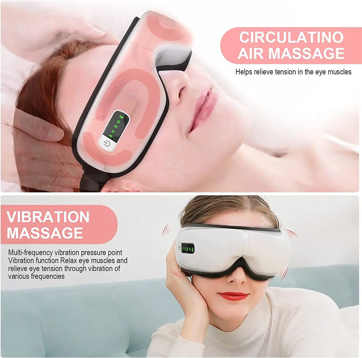 Vibrating Warm Heated Air Pressure Wireless Vibrative Eye Massager with Music Eye Massager