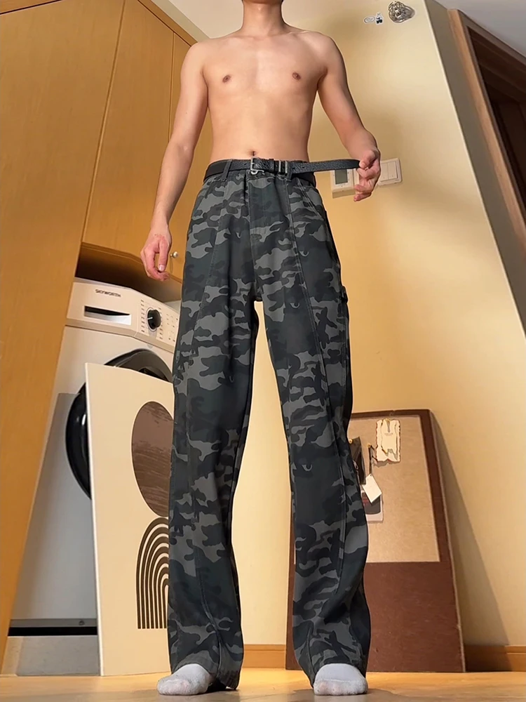 

Retro American High Street Camouflage Pants Men's Autumn Winter Thiened Fce Lined Denim Workwear Straight Leg Jeans