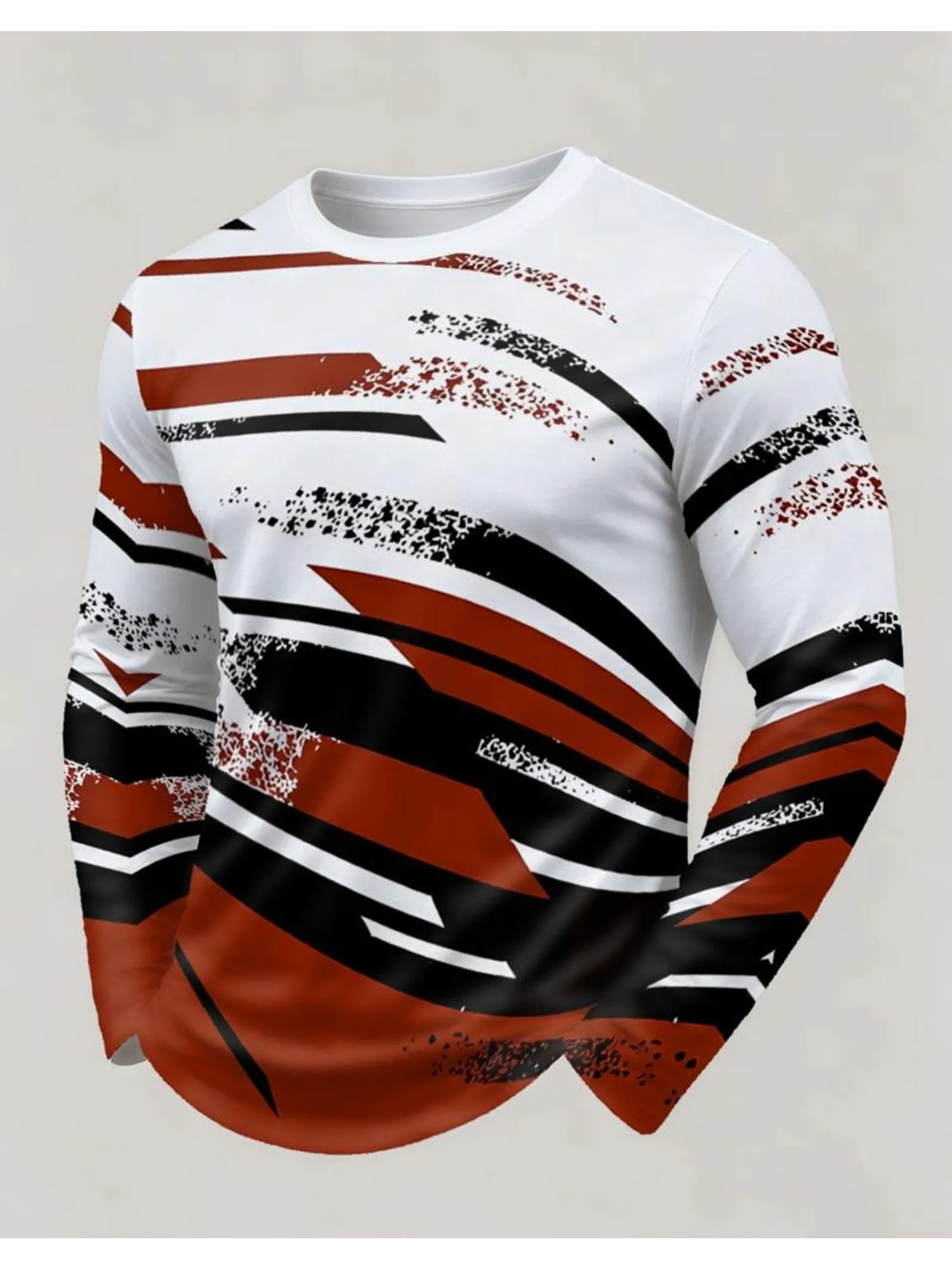 Men’s Trendy, Bold, Diagonal-Stripe Print Long-Sleeve T-Shirt – Casual, Trendy, Fashionable, Street-Style