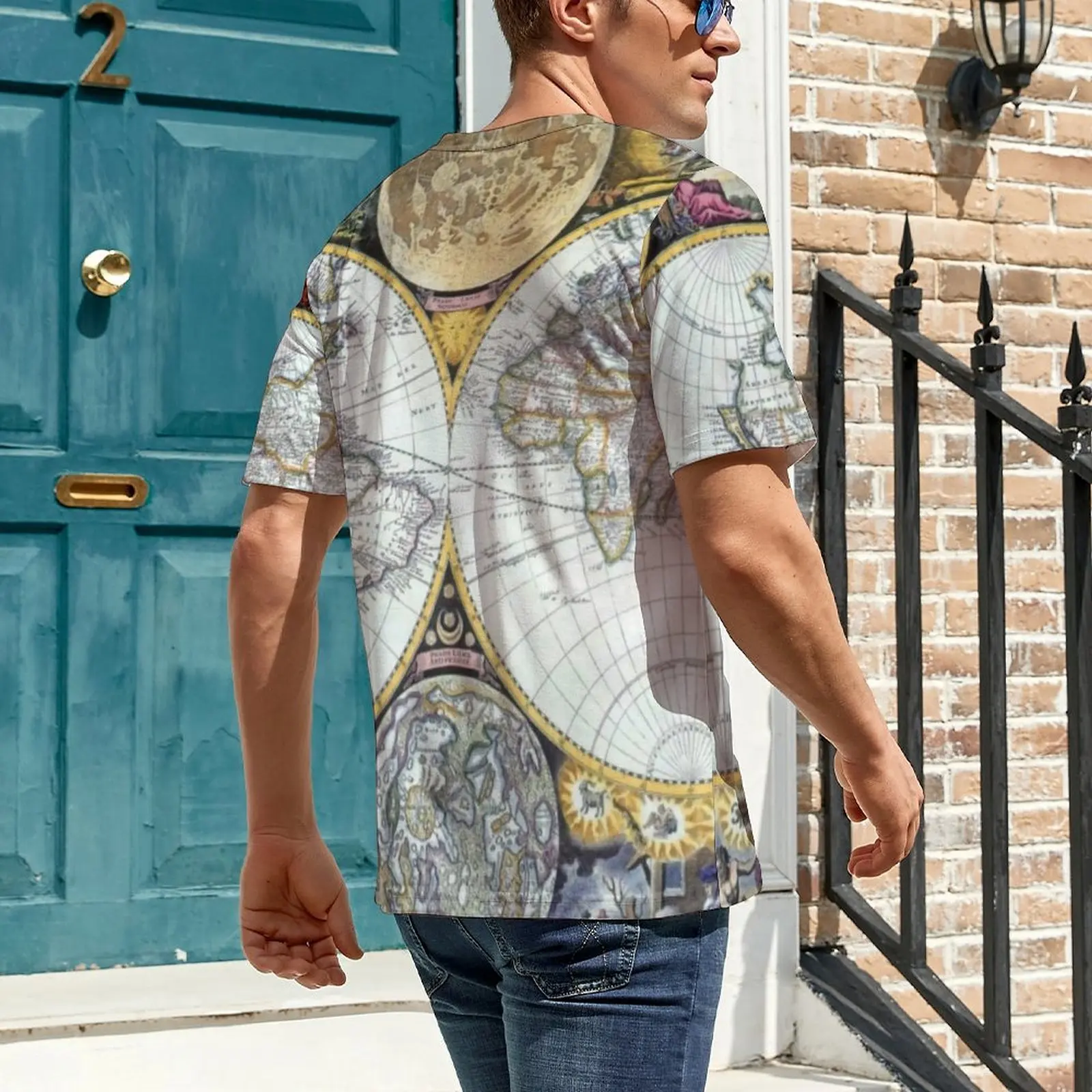Earth Map T Shirt Antique World Map Fashion T Shirts Mens Funny Tee Shirt Summer Short Sleeves Custom Tees Plus Size 4XL 5XL