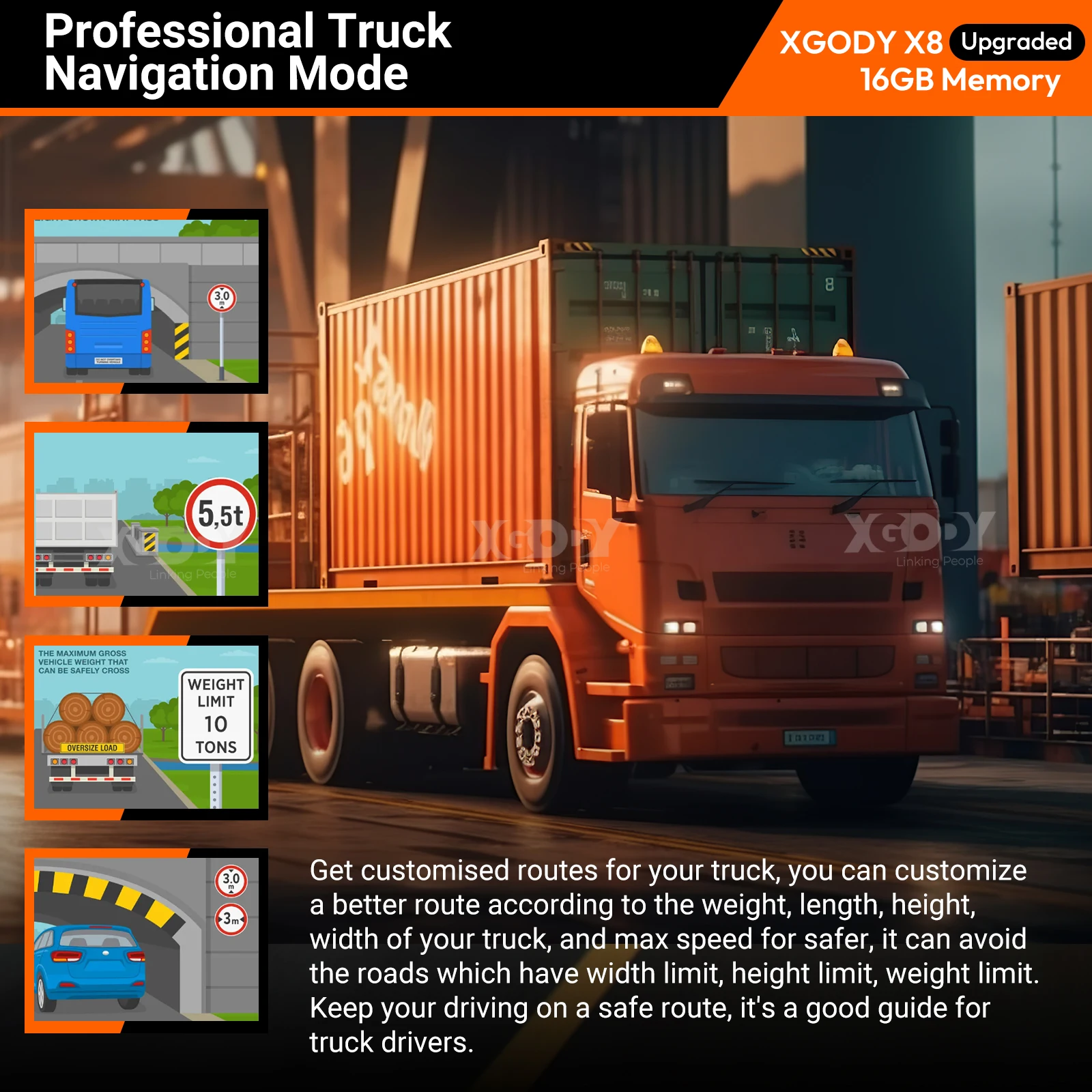 XGODY 9 بوصة 16G سيارة الملاحة التلقائية المملكة المتحدة/الاتحاد الأوروبي خريطة لمس للشاحنات والسيارات والحافلات ونظام تحديد المواقع والملاحة POI